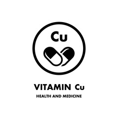 Obraz premium Vitamin Cu vector icon. Vector icon for health. Icon vitamin pill.