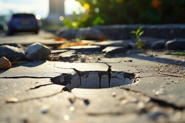 Repairing potholes on a bad asphalt road to improve safety and smooth travel experience