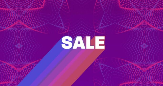 Animation of sale text over vibrant pattern background
