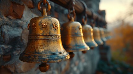 golden bells in the monastery, close-up