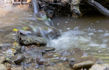 Morning on a mountain river, walking, awakening in nature summer sunny mood.