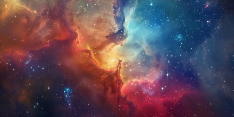 Obraz na płótnie Canvas Vivid cosmic nebula with an array of colors and stars.