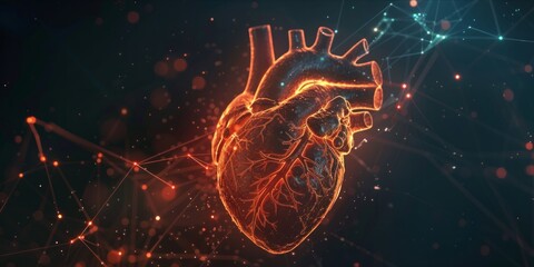 Human heart illustration with a network of glowing lines.