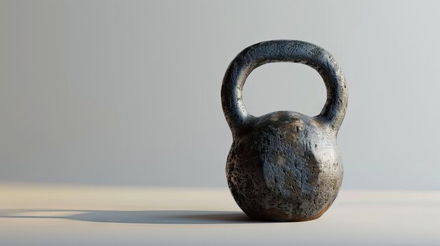 Gym essential: A photorealistic kettlebell stands on a pristine white background, symbolizing strength and fitness versatility