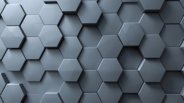 3D render depicting a grey hexagonal pattern for a sleek, modern geometric background.