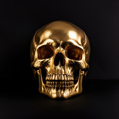 Solid gold human skull on black