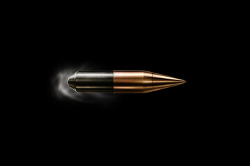 Bullet flies through the air shot from a gun on a black background