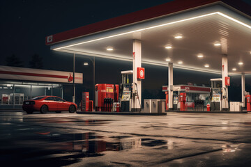 Gas filling station at night - obrazy, fototapety, plakaty