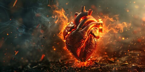 Anatomical heart model with fiery effects