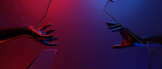 3d illustration rendering of mannequin hand hold  technology futuristic cyberpunk display, gaming...