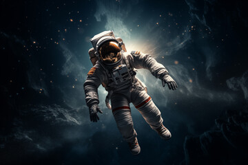 Astronaut in a suit floating in space