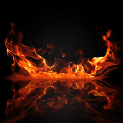 Fire and flames burn on a black background