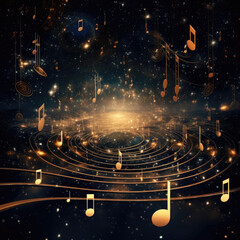 Musical notes floating in the universe