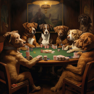 Naklejki Dogs playing poker funny retro oil painting art