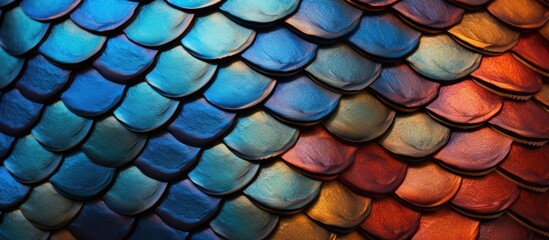 A detailed closeup of a dragons colorful scales resembles a mesmerizing pattern of electric blue circles, creating a symmetrical mesh on a road surface