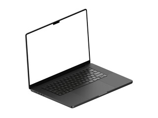 Laptop mockup with transparent screen for inserting images, isolated on white background, space black body. Whole in focus. Highly detailed.


