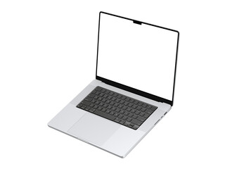Laptop mockup with transparent screen for inserting images, isolated from background, Silver body. Highly detailed