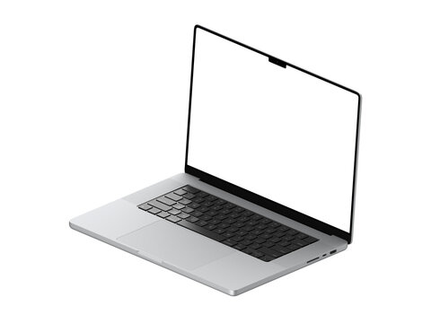Laptop mockup with transparent screen for inserting images, isolated from background, Silver body. Highly detailed