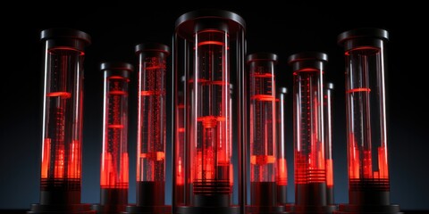 Research progresses as test tubes brim with red liquid, symbolizing experimentation in action.