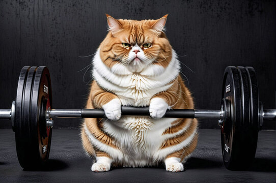 A cat is sitting on a weightlifting barbell