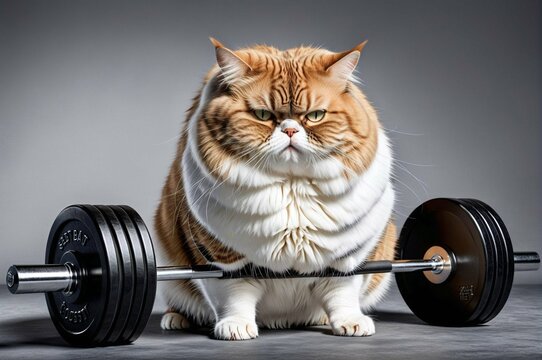 A cat is sitting on a weightlifting barbell