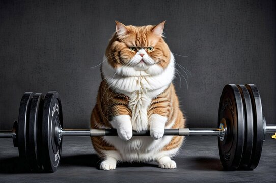A cat is sitting on a weightlifting barbell