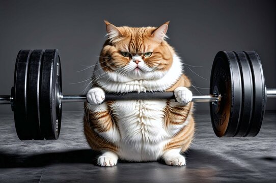 A cat is sitting on a weightlifting barbell