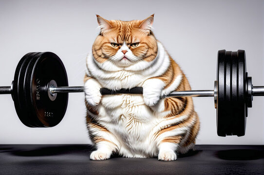 A cat is sitting on a weightlifting barbell