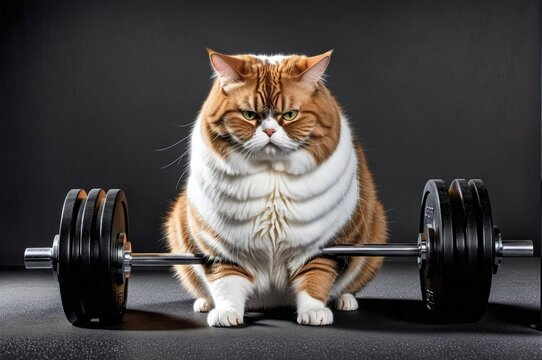 A cat is sitting on a weightlifting barbell