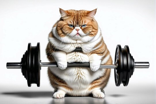 A cat is sitting on a weightlifting barbell