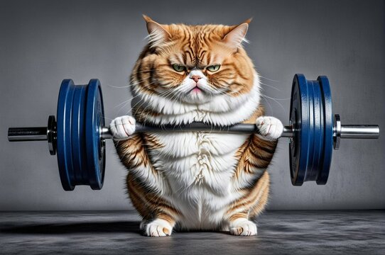 A cat is sitting on a weightlifting barbell
