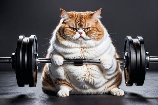 A cat is sitting on a weightlifting barbell