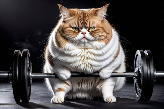 A cat is sitting on a weightlifting barbell