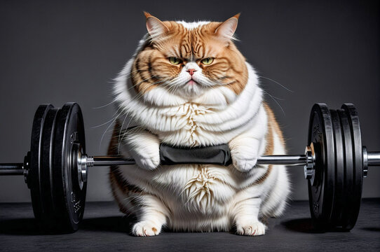 A cat is sitting on a weightlifting barbell