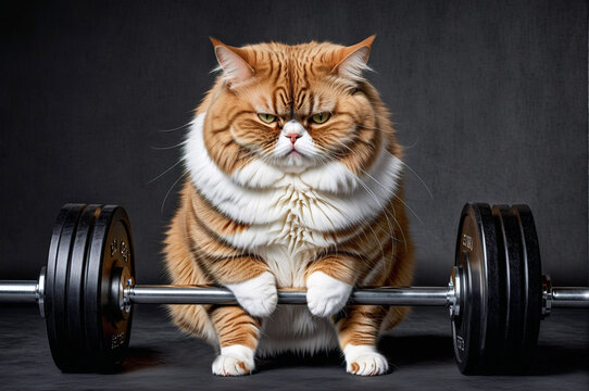 A cat is sitting on a weightlifting barbell