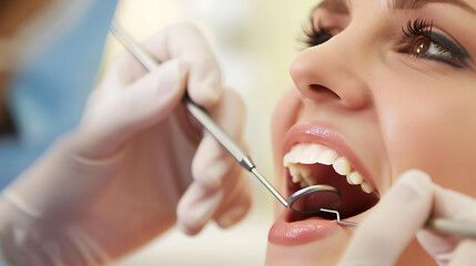 A Dental Hygienist Applying fluoride treatments or dental sealants to prevent tooth decay - obrazy, fototapety, plakaty
