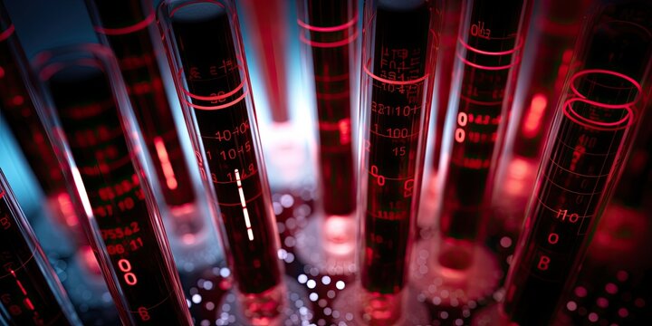 Within the laboratory, test tubes containing red liquid represent ongoing tests and analysis in research.