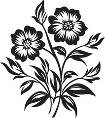 Charming Petals Alluring Blooming Flower Vector Black Logo Icon Floral Delight Joyful Vector Black Logo Icon with Blooming Flowers