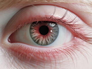 Extreme close-up of a human albino eye with detailed iris and lashes