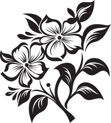 Tranquil Petals Peaceful Vector Black Logo Icon with Blooming Flowers Ethereal Blooms Celestial Blooming Flower Vector Black Logo