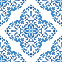 Geometric seamless tiles design surface background blue and white ornament
