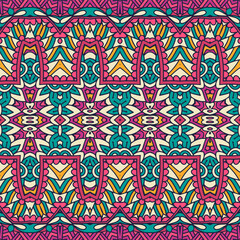 Ethnic tribal geometric playful pattern for fabric. Mexican colorful psychedelic design.