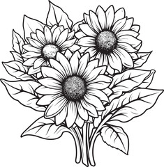 Sunflower Delight Blissful Bouquet Vector Black Logo Design Bouquet of Sunshine Luminous Sunflower Vector Black Logo Icon