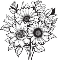 Golden Garden Enchanting Sunflower Bouquet Vector Black Logo Radiant Resplendence Dazzling Bouquet Vector Black Logo Icon with Sunflowers