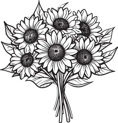 Sunflower Symphony Harmonious Bouquet Vector Black Logo Golden Harvest Bountiful Sunflower Bouquet Vector Black Logo Icon
