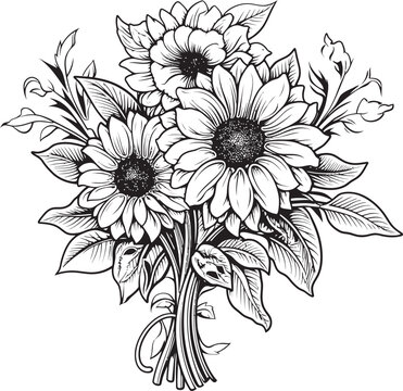 Radiant Blooms Elegant Sunflower Bouquet Vector Black Logo Golden Petals Captivating Sunflower Bouquet Vector Black Logo Icon