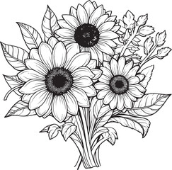 Radiant Blooms Elegant Sunflower Bouquet Vector Black Logo Golden Petals Captivating Sunflower Bouquet Vector Black Logo Icon