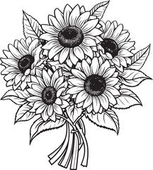 Sunlit Splendor Illuminated Bouquet Vector Black Logo Icon with Sunflowers Radiant Bouquet Glowing Sunflower Vector Black Logo Design