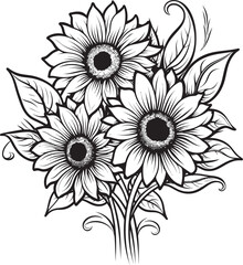 Sunflower Serenade Melodic Bouquet Vector Black Logo Icon Harvest of Happiness Joyful Sunflower Bouquet Vector Black Logo
