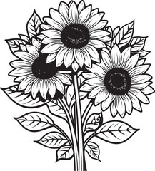 Golden Rays Bright Sunflower Bouquet Vector Black Logo Icon Sunny Bloom Cheerful Vector Black Logo Icon with Sunflower Bouquet